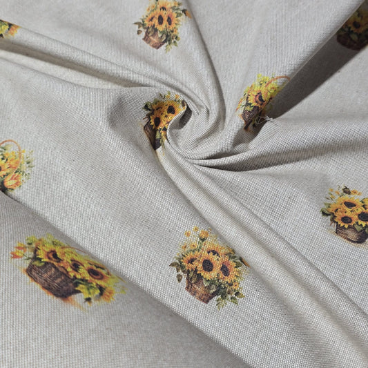 Sun Flower Panama Fabric and Cushion Panel Linen Look Farm Home Decor Material 58" Meter
