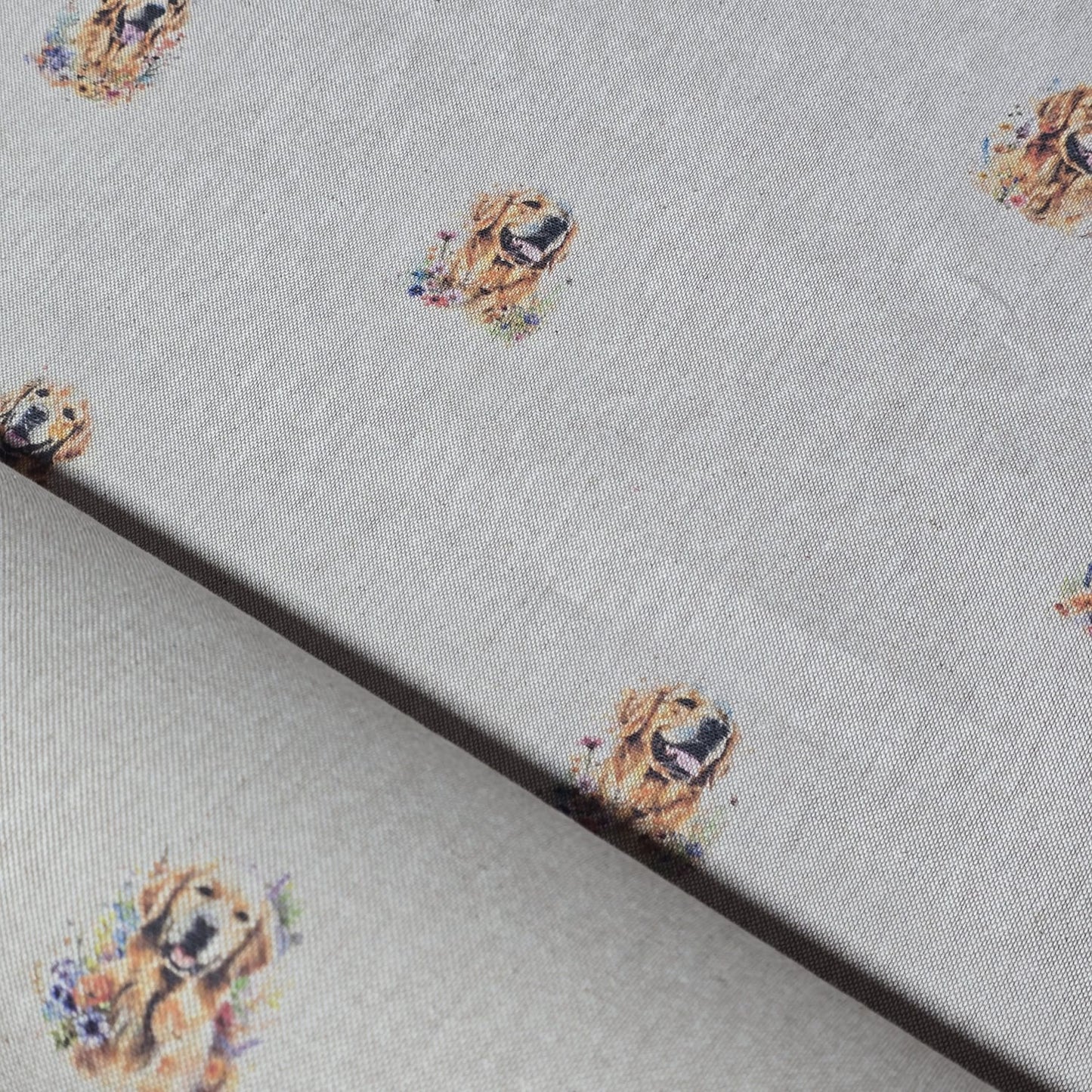 Golden Retriever Panama Fabric and Cushion Panel Linen Look Farm Home Decor Material 58" Meter
