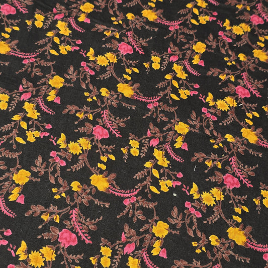 Black Ditsy Floral 100% Cotton Lawn Fabric Craft Quilting Patchwork Material By Meter 44"
