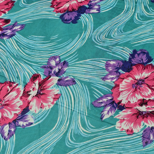 Turquoise Floral Print 100% Cotton Lawn Fabric Craft Quilting Patchwork Material By Meter 44"