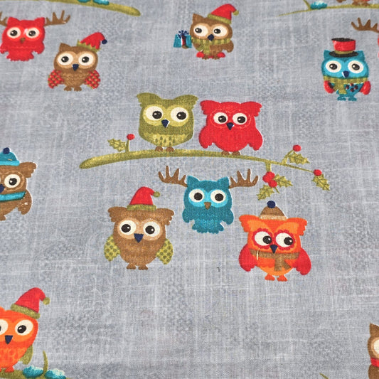 Grey Owls 100% Cotton Lawn Fabric Craft Quilting Patchwork Material By Meter 44"