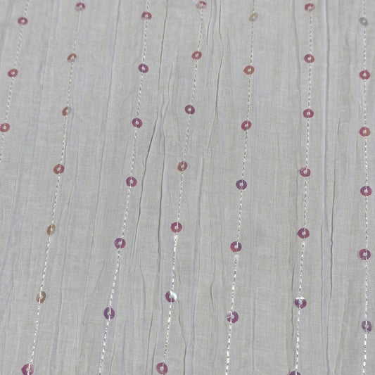 White Sequin 100% Cotton Crush Fabric Crinkle Craft Dress Costume Material 50 " By The Meter