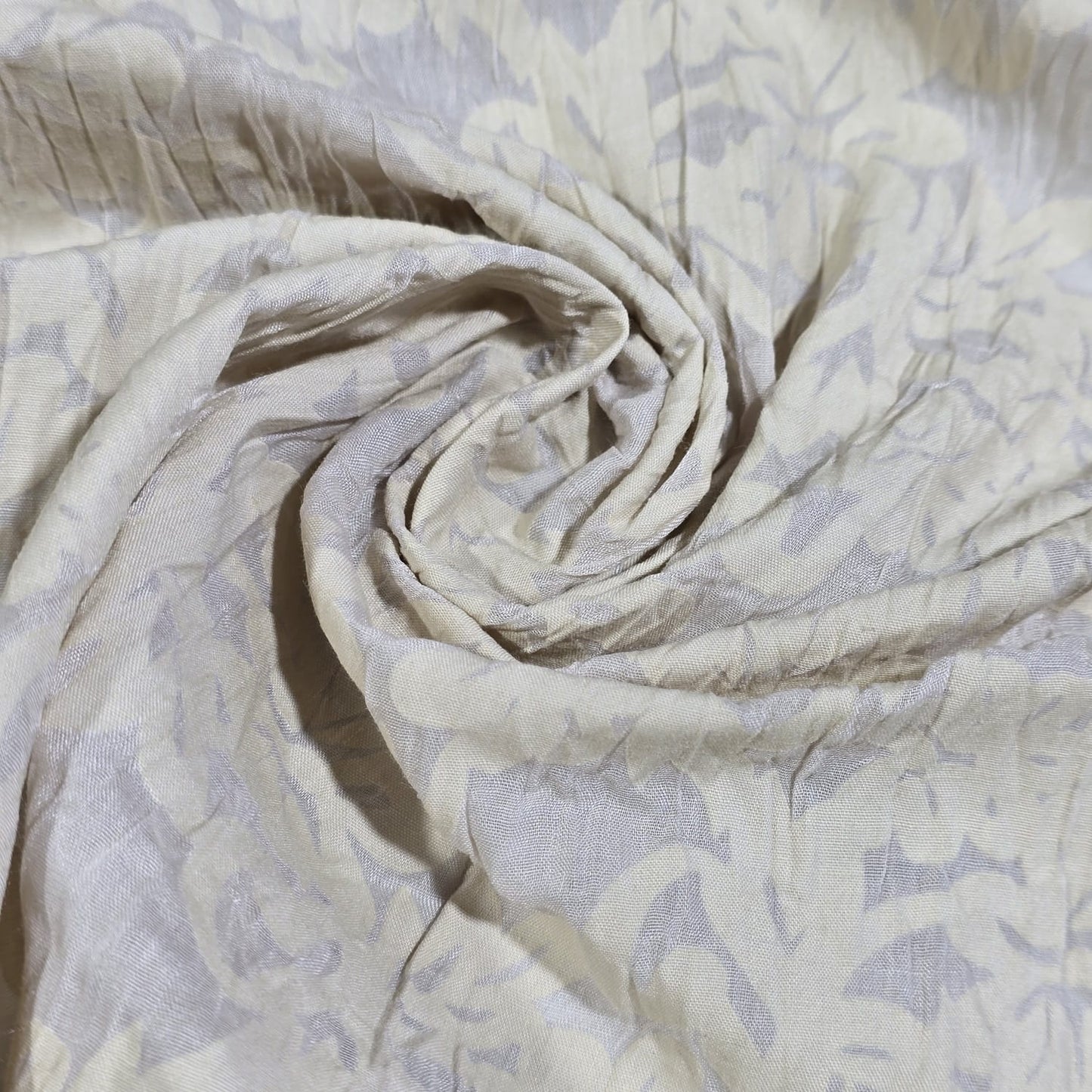 Beige Floral  100% Cotton Crush Fabric Crinkle Craft Dress Costume Material 50 " By The Meter