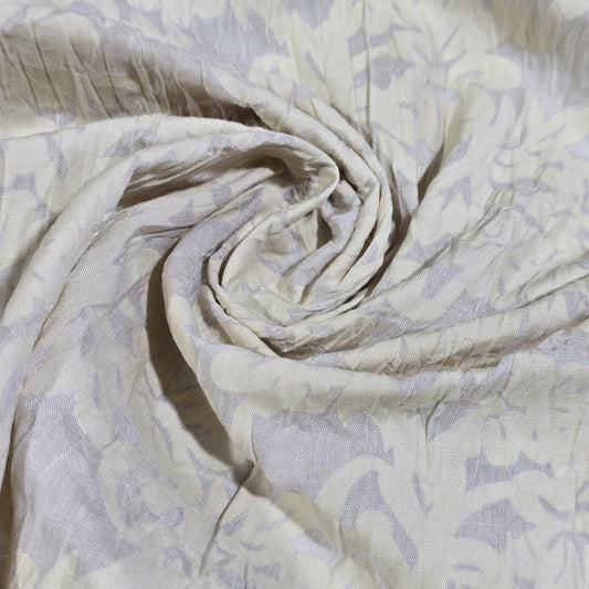 Beige Floral  100% Cotton Crush Fabric Crinkle Craft Dress Costume Material 50 " By The Meter