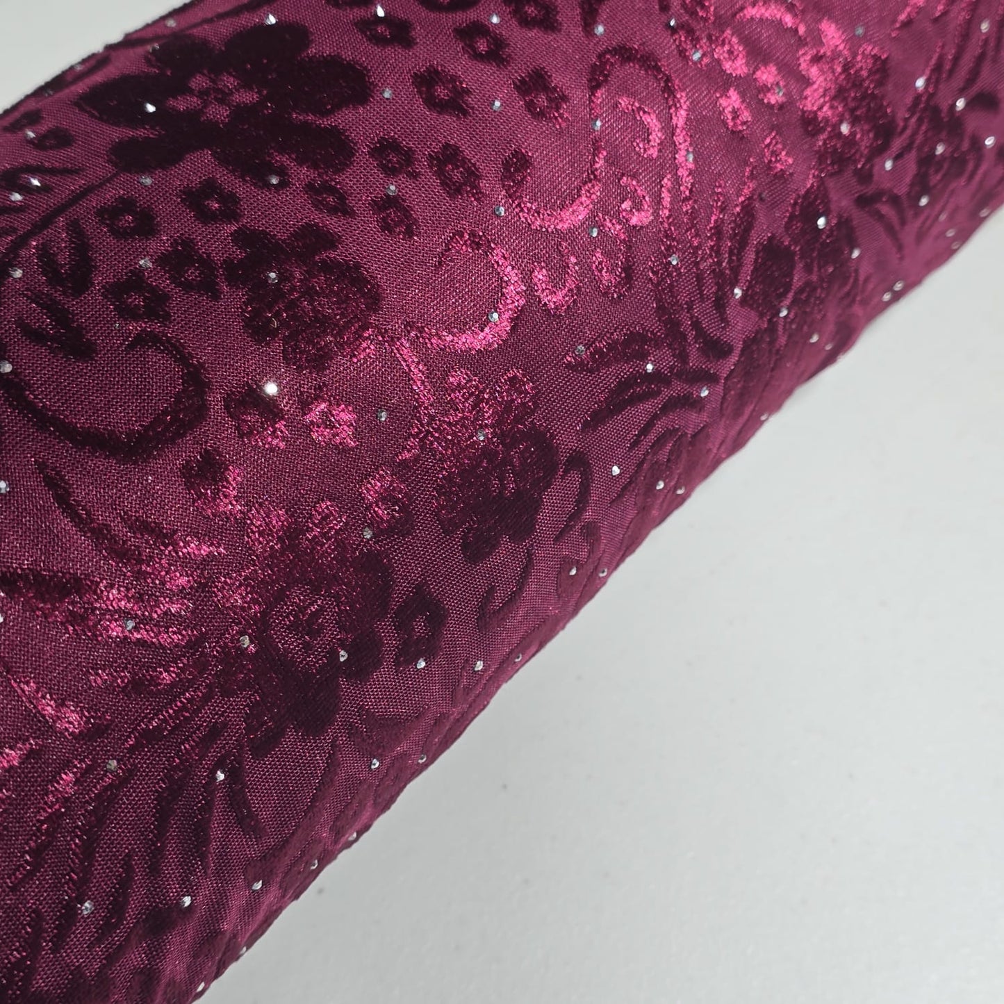 Wine Floral Velvet Velour Stud Embellished Devore Fabric Burnout Dress Craft Material 58" By The Meter