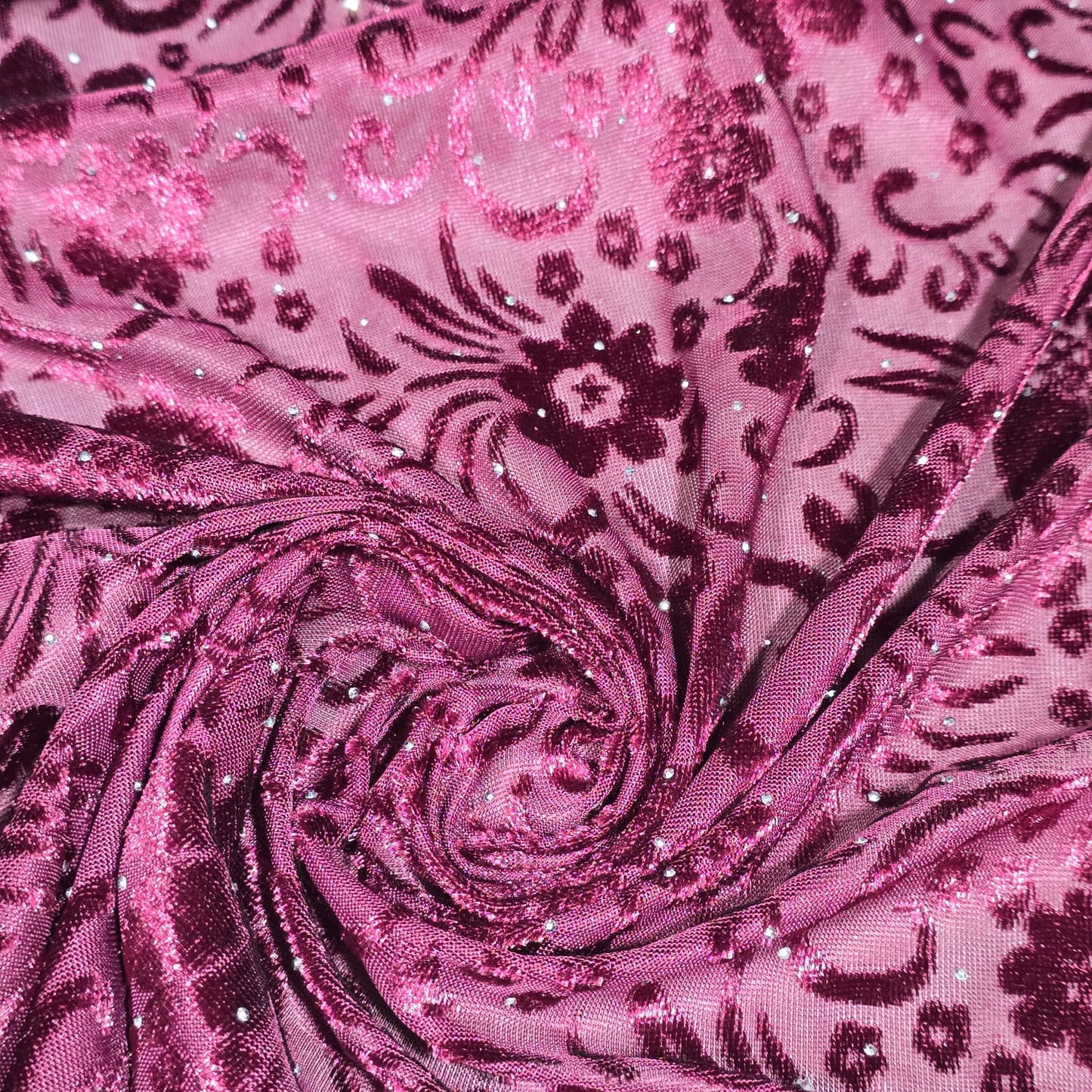 Wine Floral Velvet Velour Stud Embellished Devore Fabric Burnout Dress Craft Material 58" By The Meter