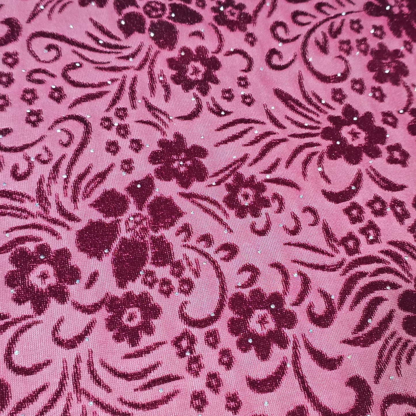 Wine Floral Velvet Velour Stud Embellished Devore Fabric Burnout Dress Craft Material 58" By The Meter