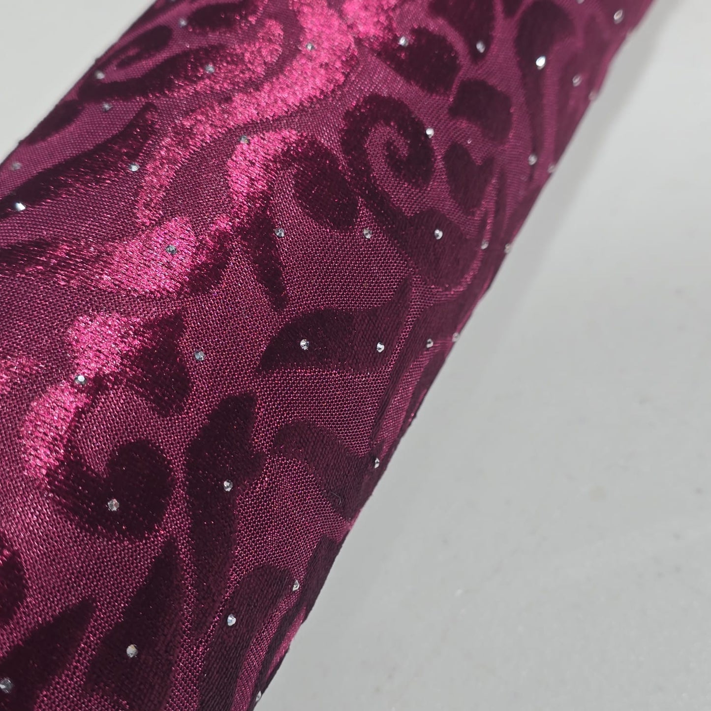 Wine Floral Velvet Velour Stud Embellished Devore Fabric Burnout Dress Craft Material 58" By The Meter