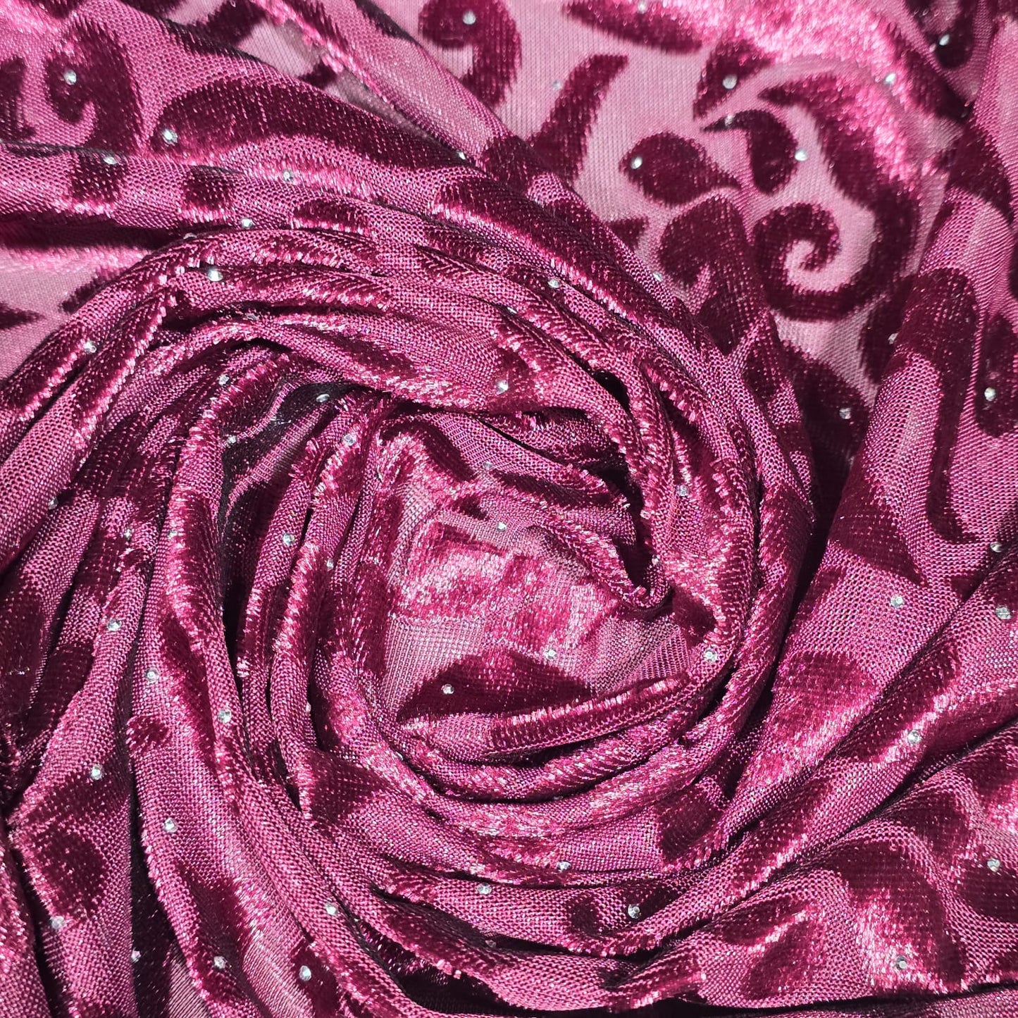 Wine Floral Velvet Velour Stud Embellished Devore Fabric Burnout Dress Craft Material 58" By The Meter