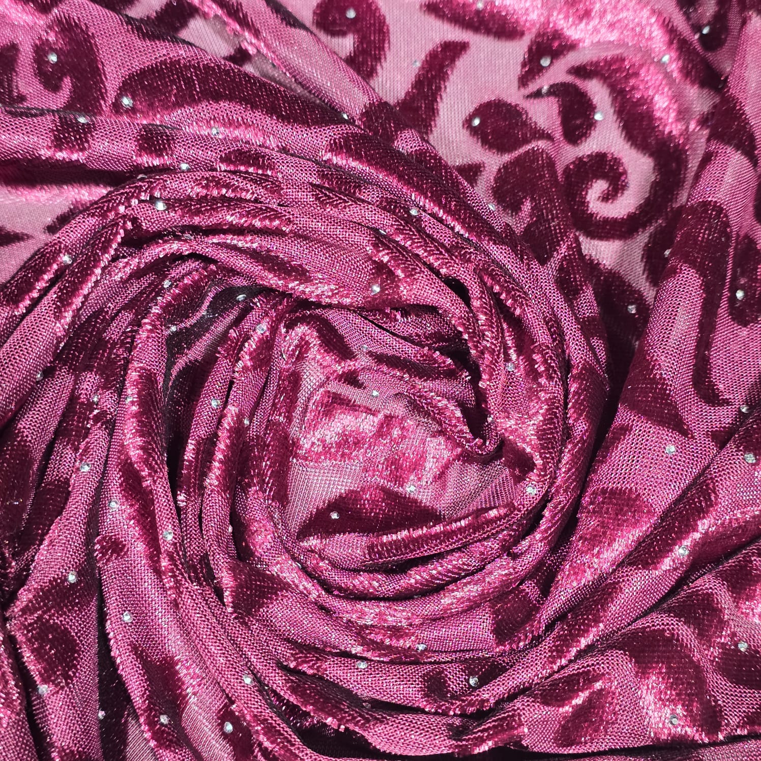 Devore Floral Pattern Wine Floral Velvet Velour Stud Embellished Devore Fabric Burnout Dress ...
