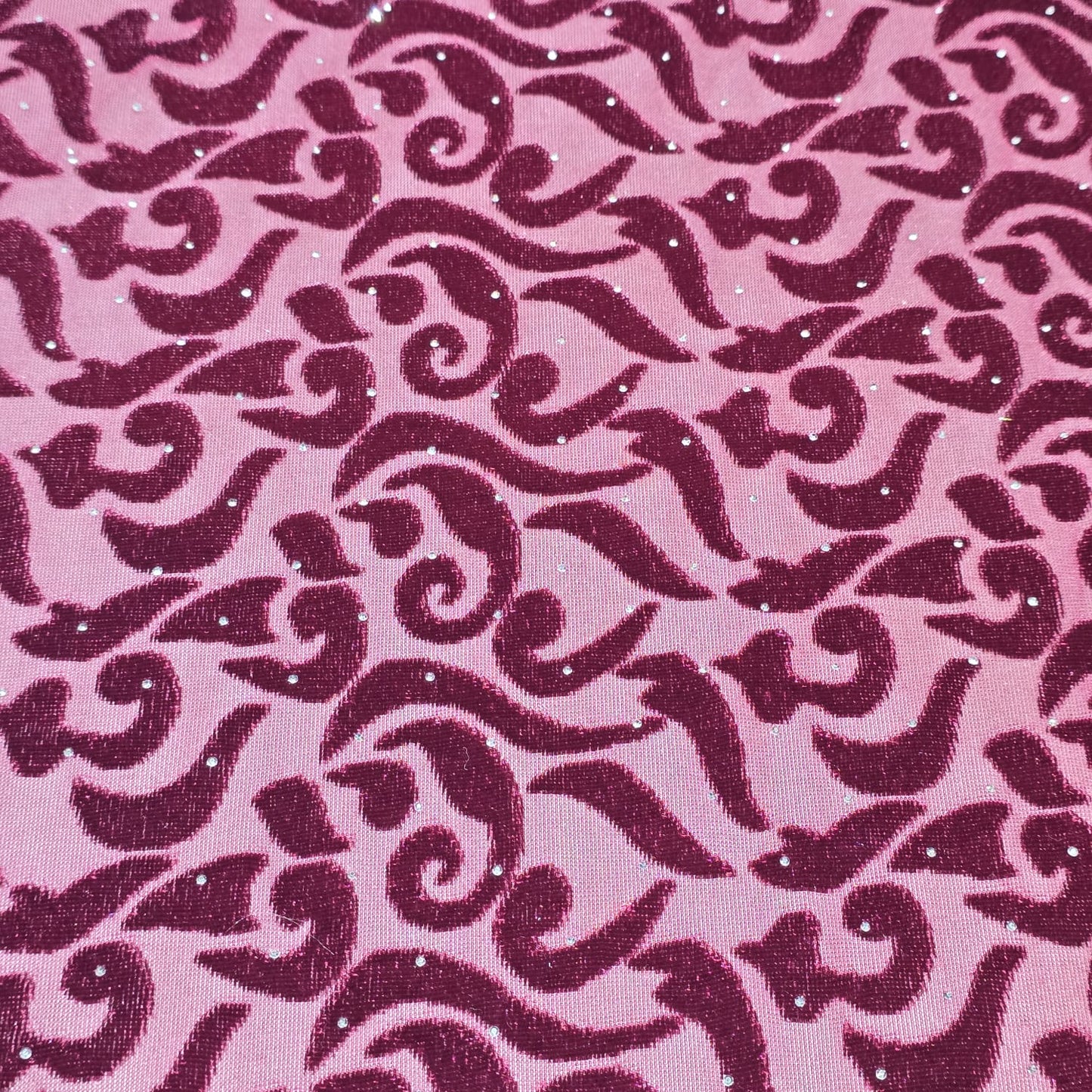 Wine Floral Velvet Velour Stud Embellished Devore Fabric Burnout Dress Craft Material 58" By The Meter