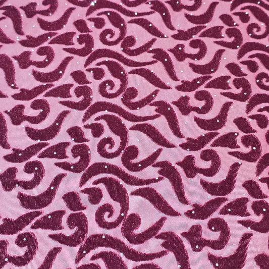 Wine Floral Velvet Velour Stud Embellished Devore Fabric Burnout Dress Craft Material 58" By The Meter