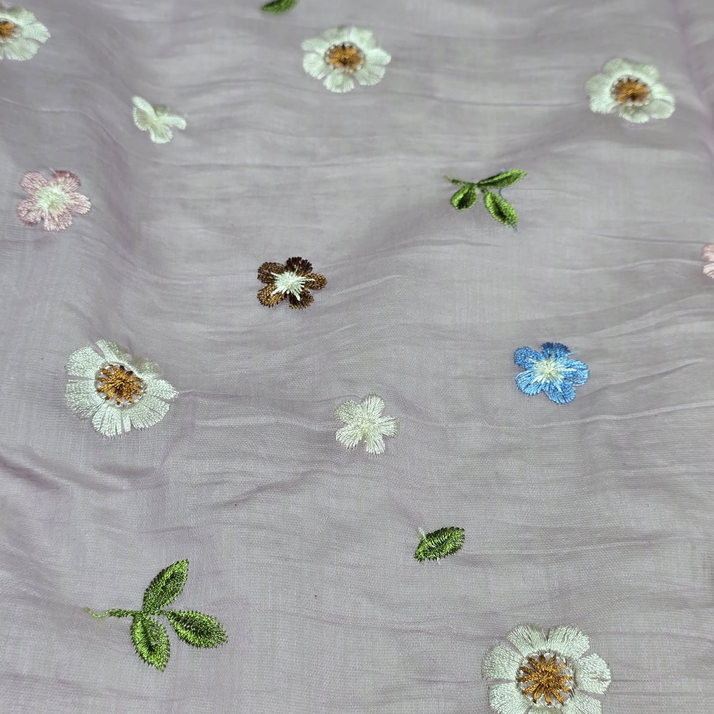 Lilac Lavender Pastel Floral Embroidered Cotton Silk Fabric – Soft Lightweight Designer Dress Material 44" By The Meter