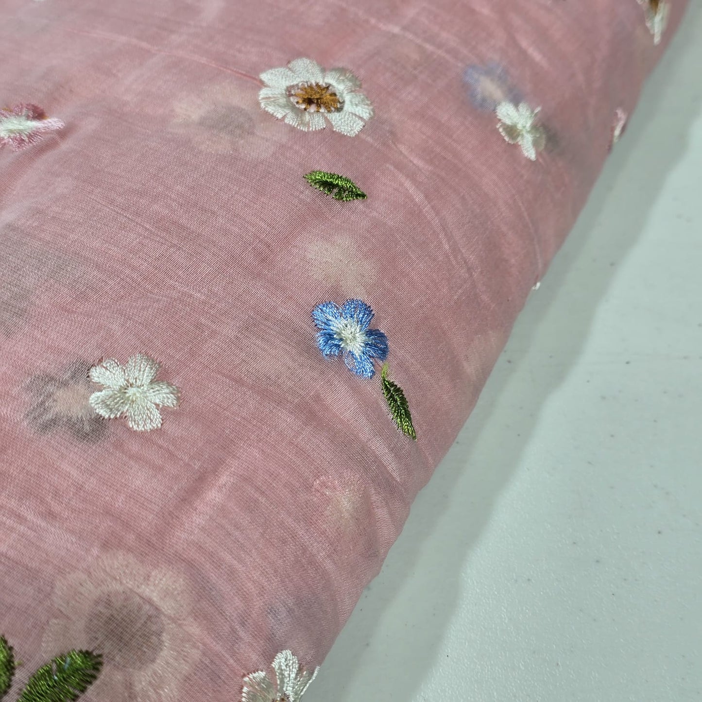 Blush Pink Pastel Floral Embroidered Cotton Silk Fabric – Soft Lightweight Designer Dress Material 44" By The Meter