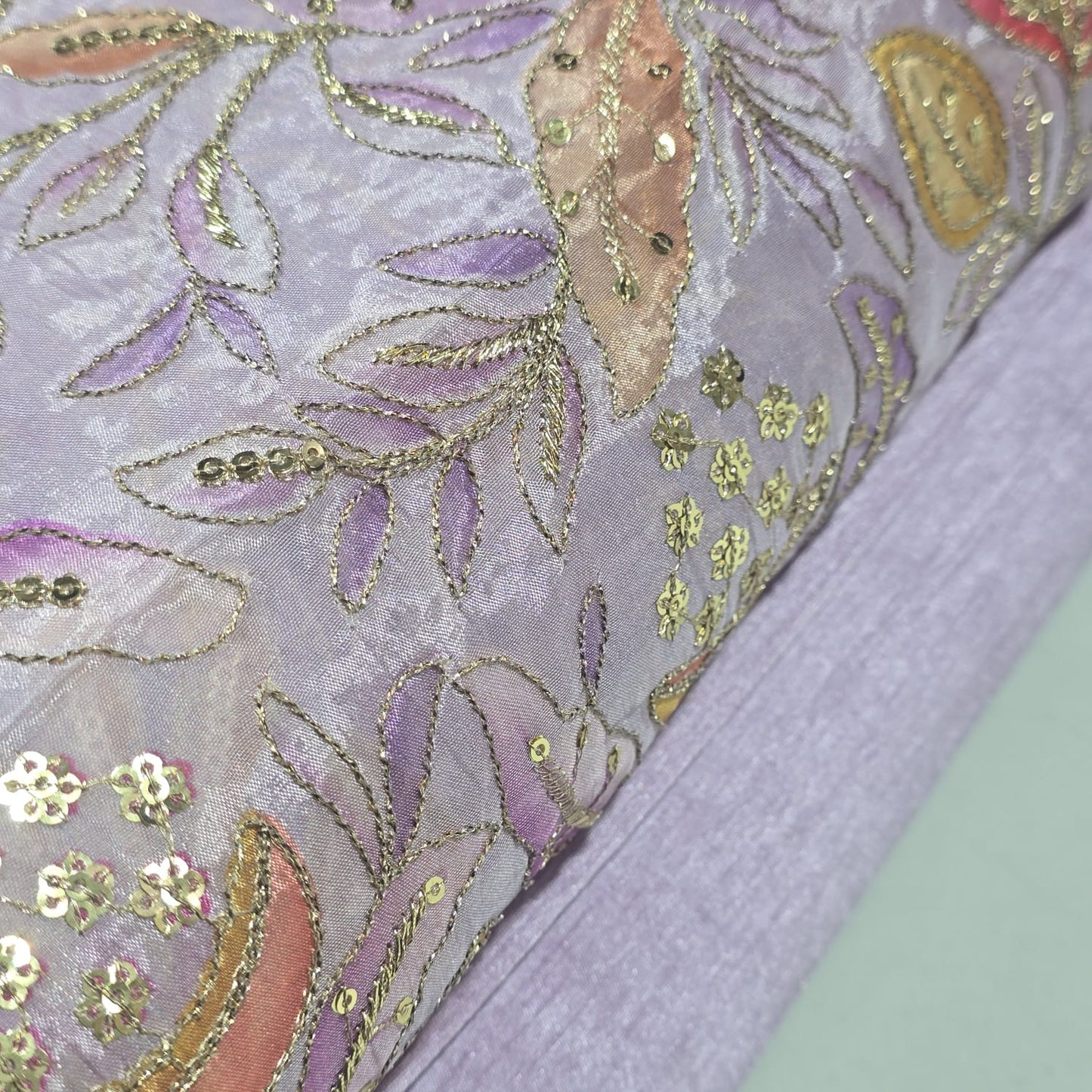 Lilac Organza Floral Position Print Embroidery Fabric 44"  – Premium Designer Dress & Craft Material by Meter