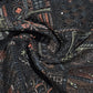 Black Designer Tribal Embroidered Silk Fabric – Premium Ethnic Patchwork Pattern Dress Material by Meter
