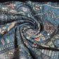 Teal Designer Tribal Embroidered Silk Fabric – Premium Ethnic Patchwork Pattern Dress Material by Meter