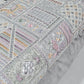 Silver Designer Tribal Embroidered Silk Fabric – Premium Ethnic Patchwork Pattern Dress Material by Meter