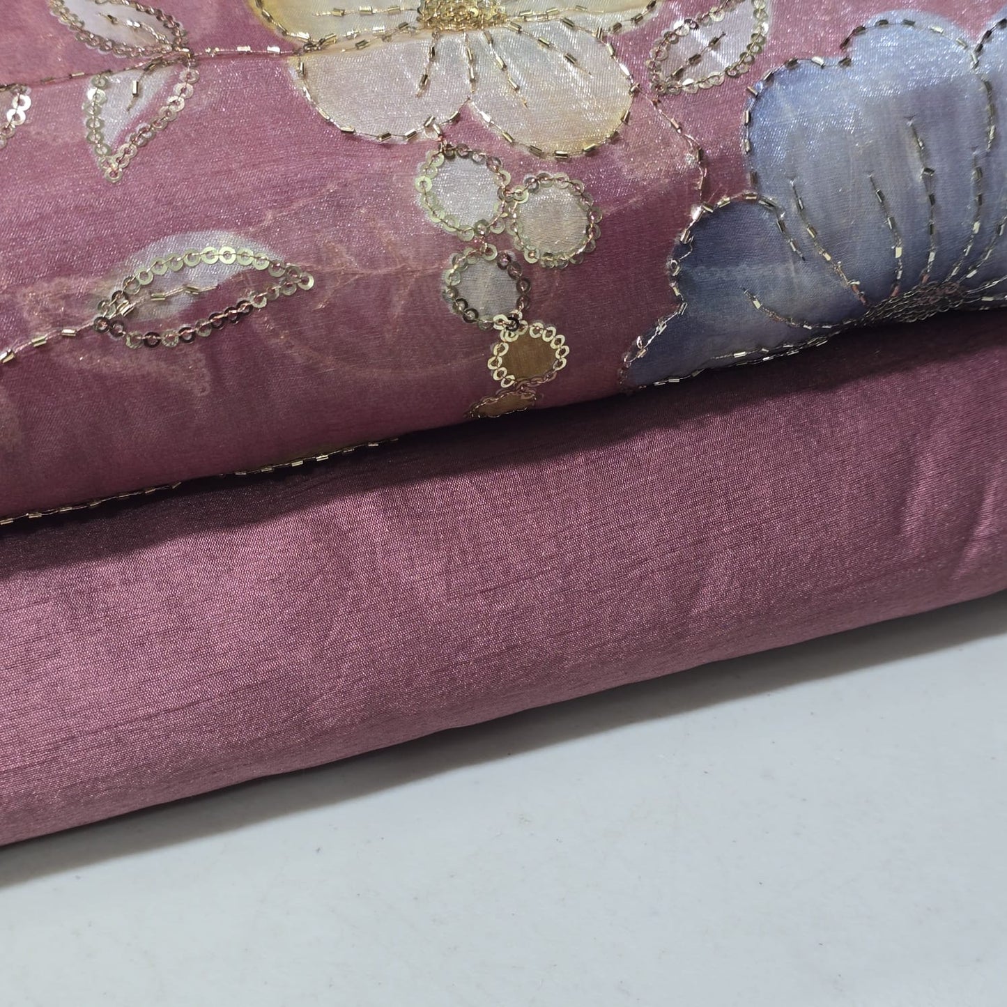 Winter Pink Luxury Floral Bead Embroidered Organza Fabric Sheer Dress Wedding Saree Craft Material 44" By the Meter