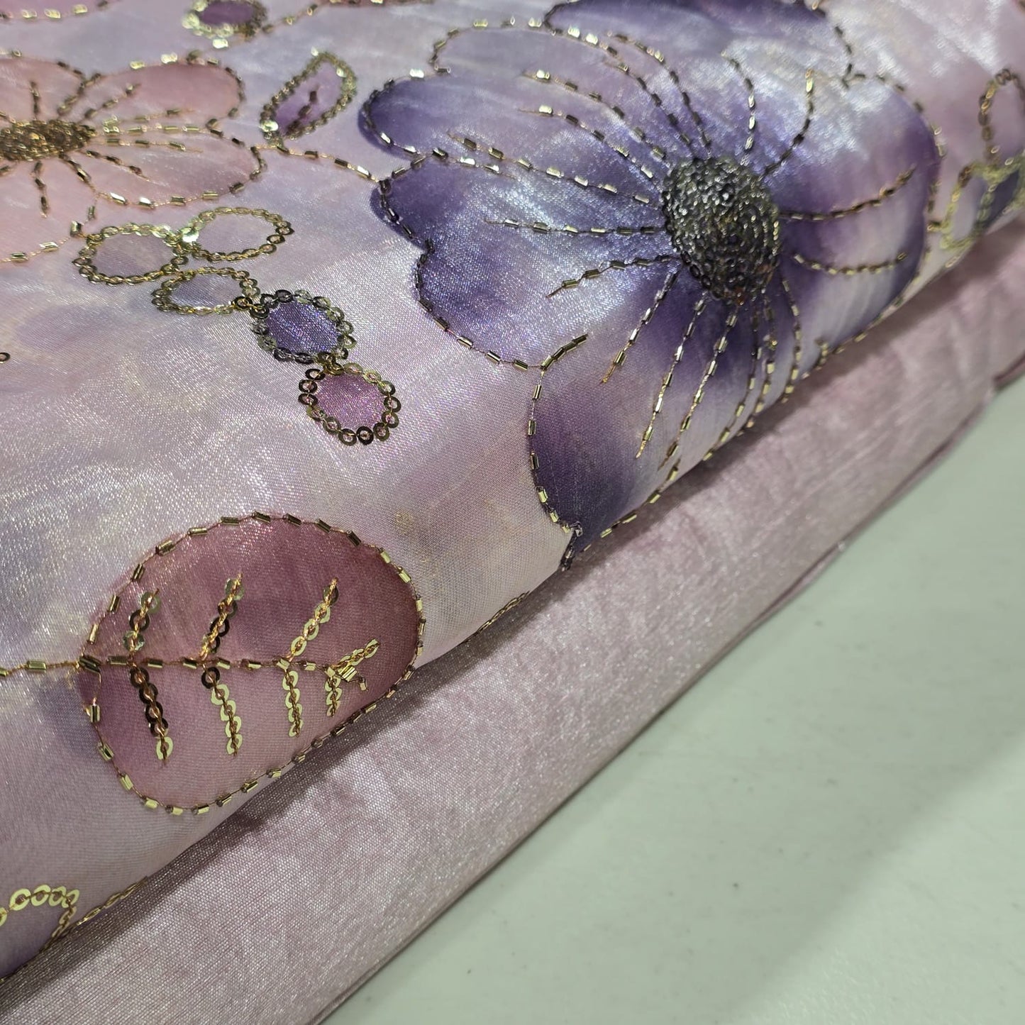 Pink Luxury Floral Bead Embroidered Organza Fabric Sheer Dress Wedding Saree Craft Material 44" By the Meter
