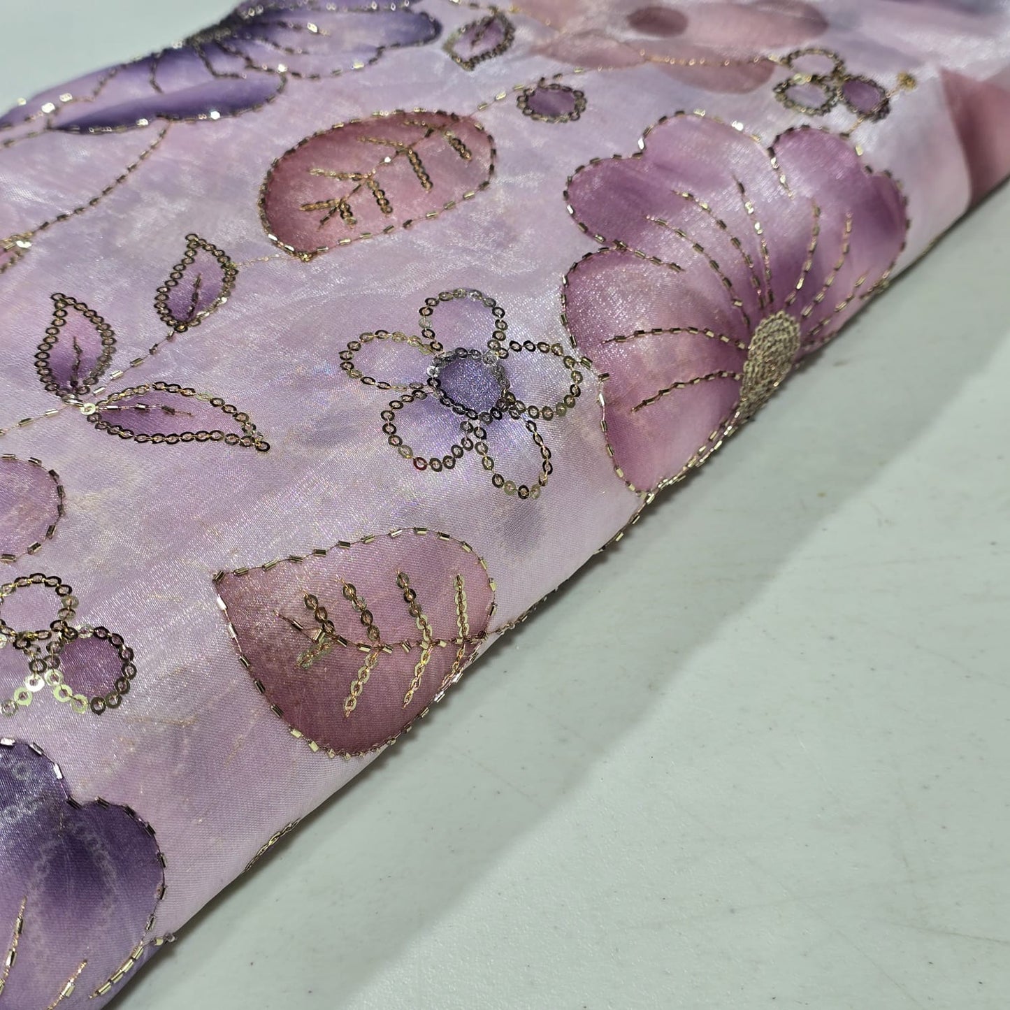 Pink Luxury Floral Bead Embroidered Organza Fabric Sheer Dress Wedding Saree Craft Material 44" By the Meter