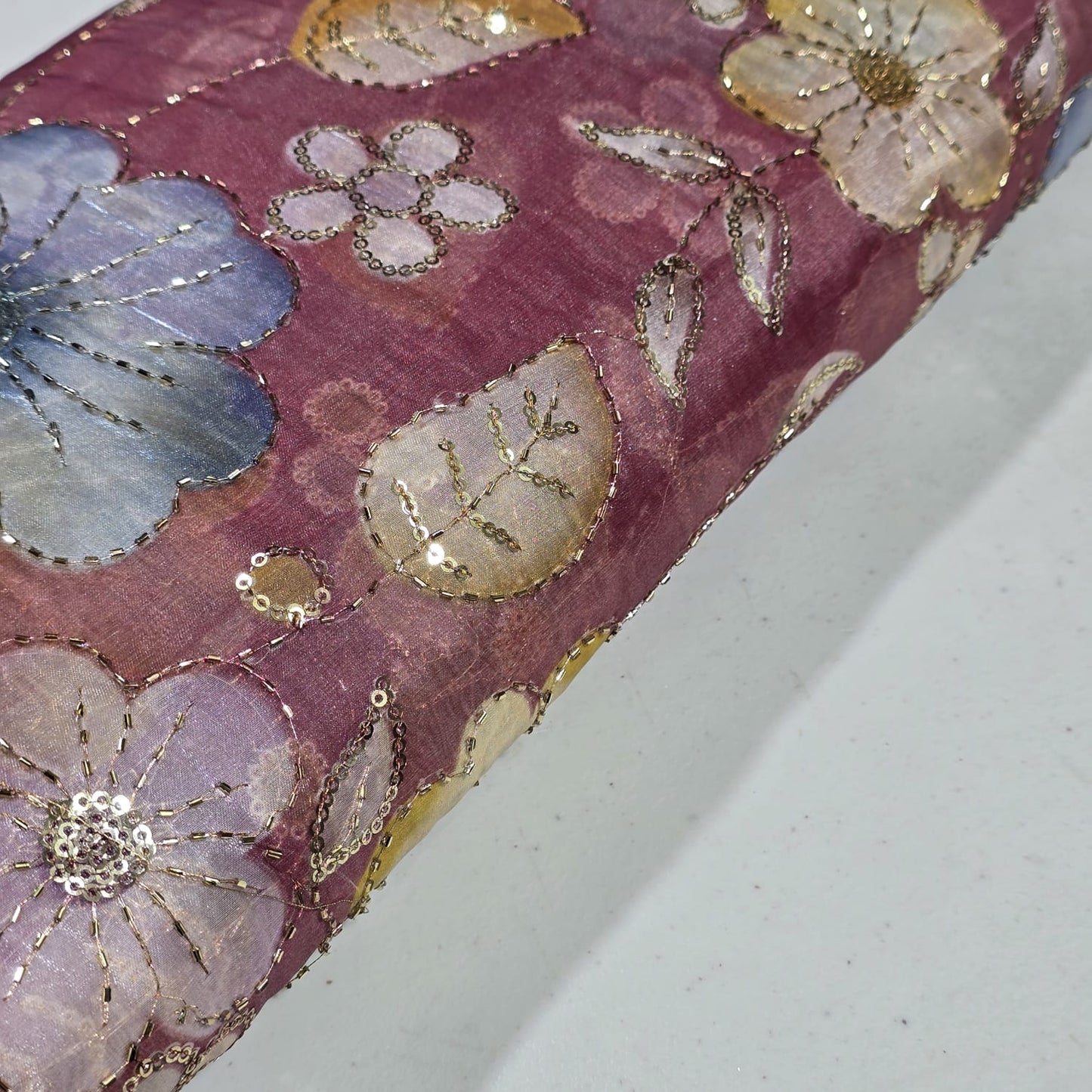 Winter Pink Luxury Floral Bead Embroidered Organza Fabric Sheer Dress Wedding Saree Craft Material 44" By the Meter