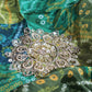 Green Bandhani Print Organza Fabric with Plain Silk Fabric Indian Dress Saree Craft Material 44" By the Meter
