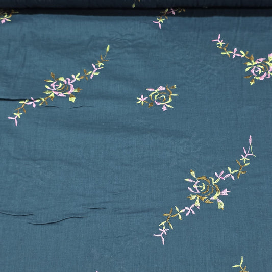 Teal Luxury Embroidered Cotton Lawn Fabric Floral Dress Craft Material 58” Wide By The Metre
