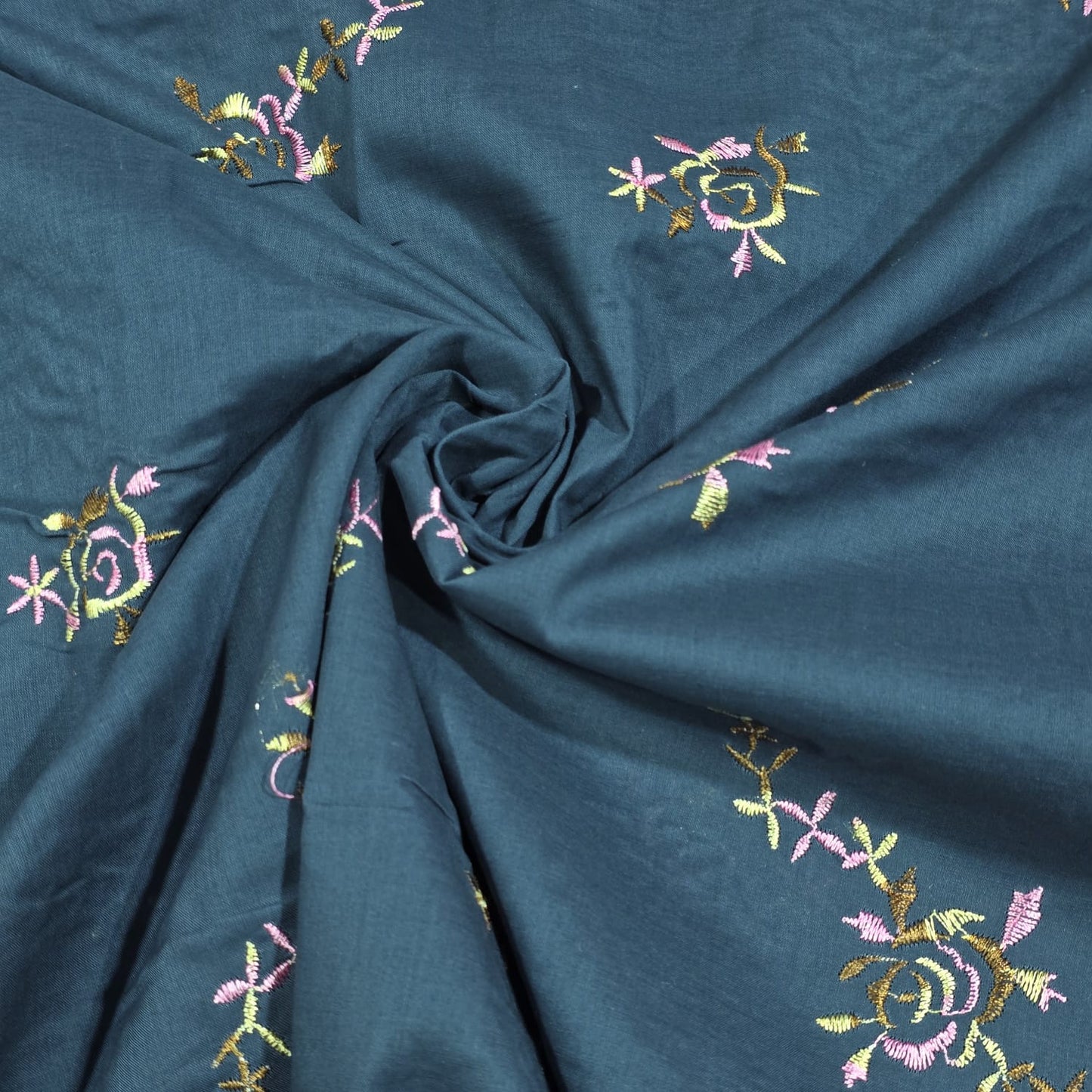 Teal Luxury Embroidered Cotton Lawn Fabric Floral Dress Craft Material 58” Wide By The Metre