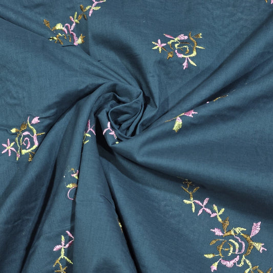 Teal Luxury Embroidered Cotton Lawn Fabric Floral Dress Craft Material 58” Wide By The Metre