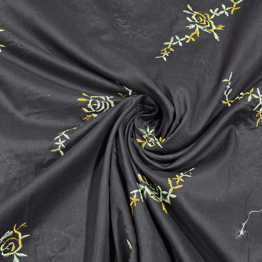 Brown Luxury Embroidered Cotton Lawn Fabric Floral Dress Craft Material 58” Wide By The Metre