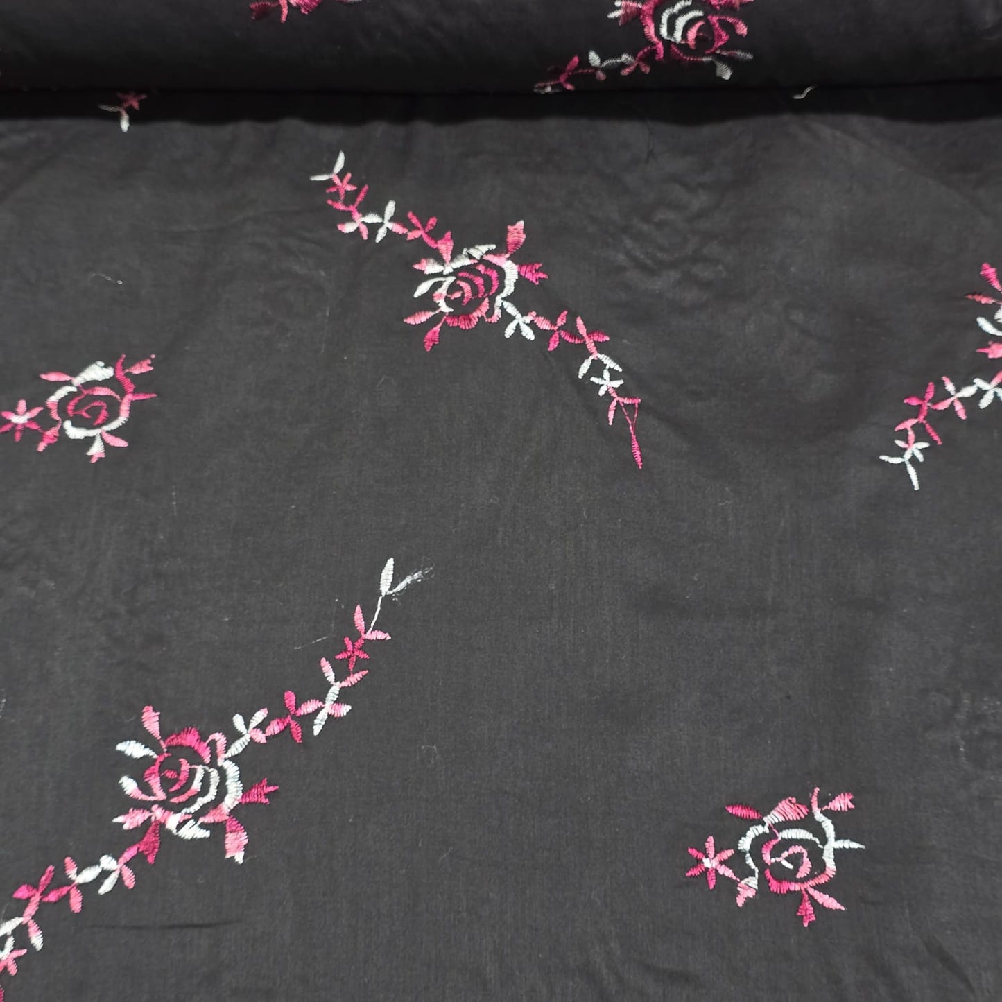 Black Luxury Embroidered Cotton Lawn Fabric Floral Dress Craft Material 58” Wide By The Metre