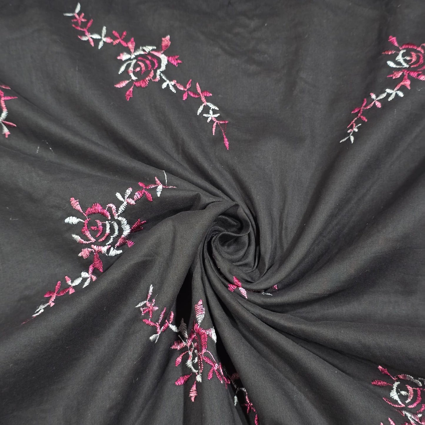 Black Luxury Embroidered Cotton Lawn Fabric Floral Dress Craft Material 58” Wide By The Metre