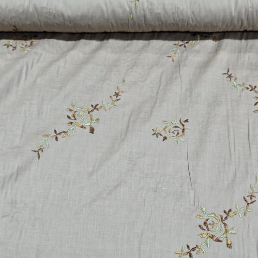 Beige Luxury Embroidered Cotton Lawn Fabric Floral Dress Craft Material 58” Wide By The Metre