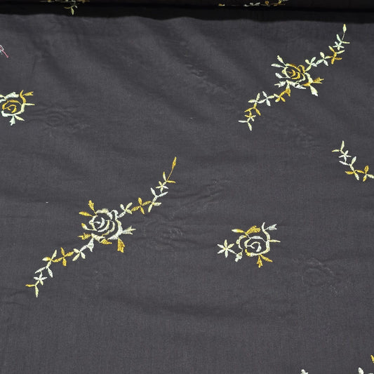 Brown Luxury Embroidered Cotton Lawn Fabric Floral Dress Craft Material 58” Wide By The Metre