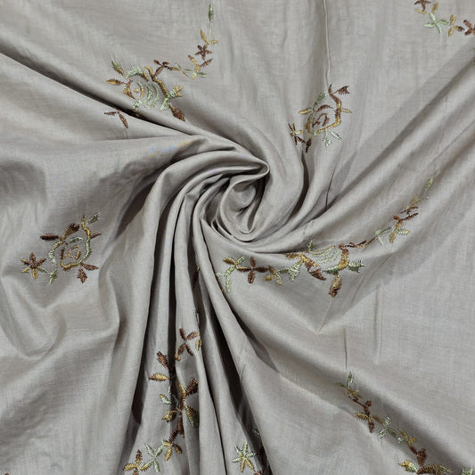 Beige Luxury Embroidered Cotton Lawn Fabric Floral Dress Craft Material 58” Wide By The Metre