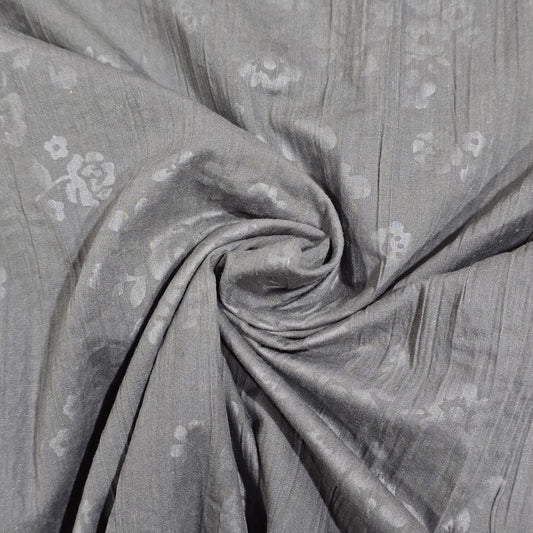 Grey Floral 100% Cotton Crush Fabric Crinkle Craft Dress Costume Material 50 " By The Meter