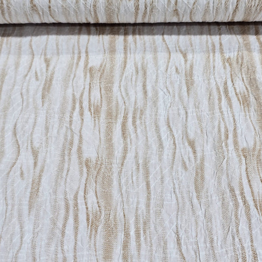 Sand Beige Abstract Stripe 100% Cotton Crush Fabric Crinkle Craft Dress Costume Material 50 " By The Meter