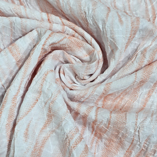 Peach Abstract Stripe 100% Cotton Crush Fabric Crinkle Craft Dress Costume Material 50 " By The Meter