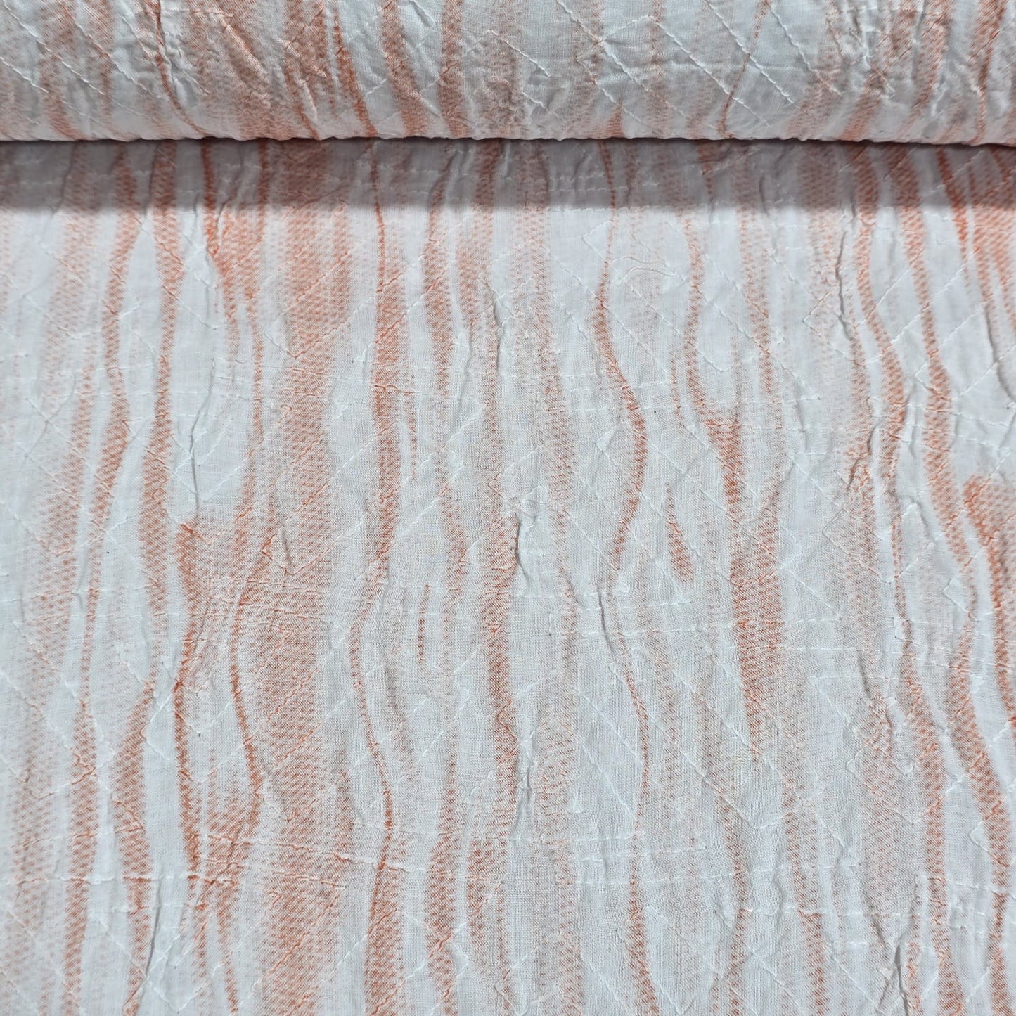 Peach Abstract Stripe 100% Cotton Crush Fabric Crinkle Craft Dress Costume Material 50 " By The Meter