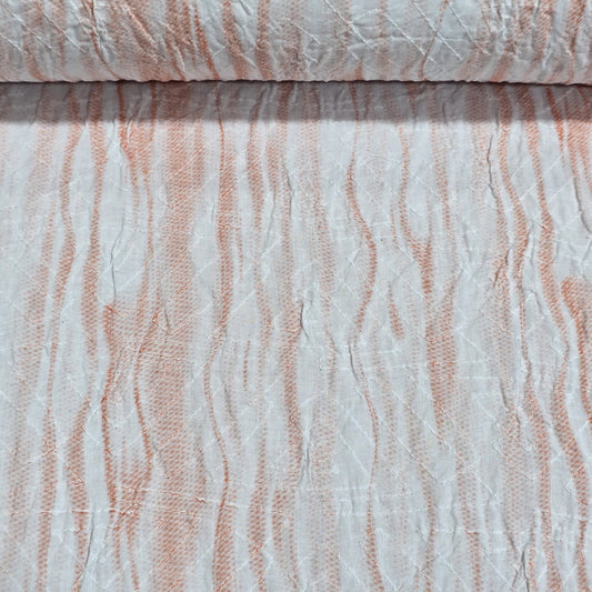 Peach Abstract Stripe 100% Cotton Crush Fabric Crinkle Craft Dress Costume Material 50 " By The Meter