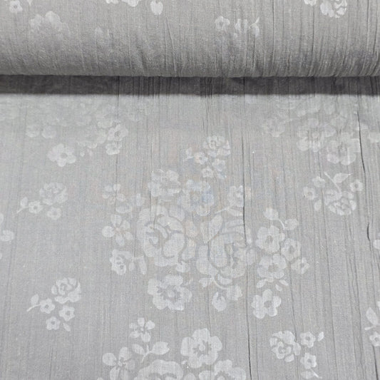Grey Floral 100% Cotton Crush Fabric Crinkle Craft Dress Costume Material 50 " By The Meter