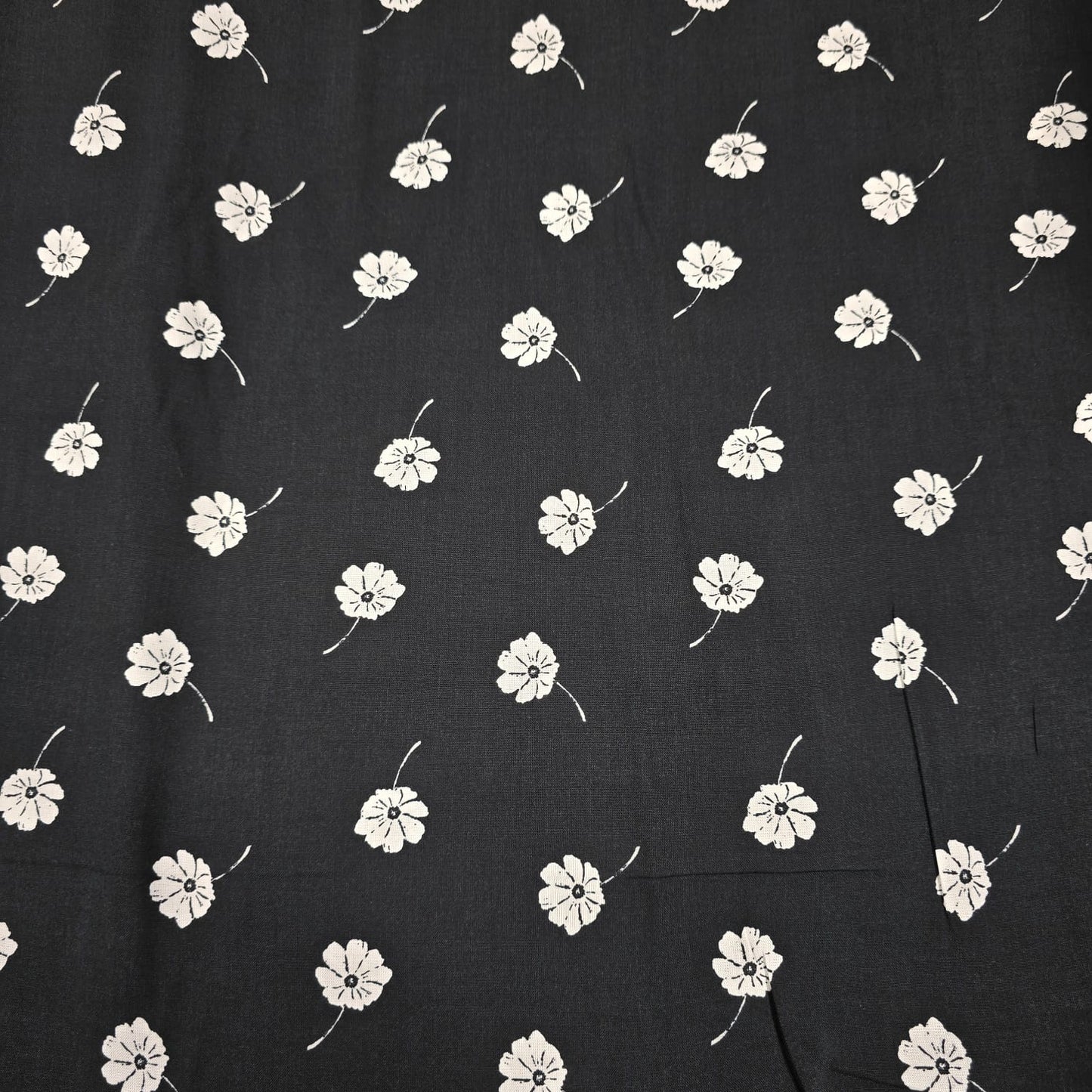 Black & White Floral Viscose Challis Print Fabric 58" By The Meter – Soft Lightweight Fabric