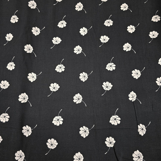 Black & White Floral Viscose Challis Print Fabric 58" By The Meter – Soft Lightweight Fabric