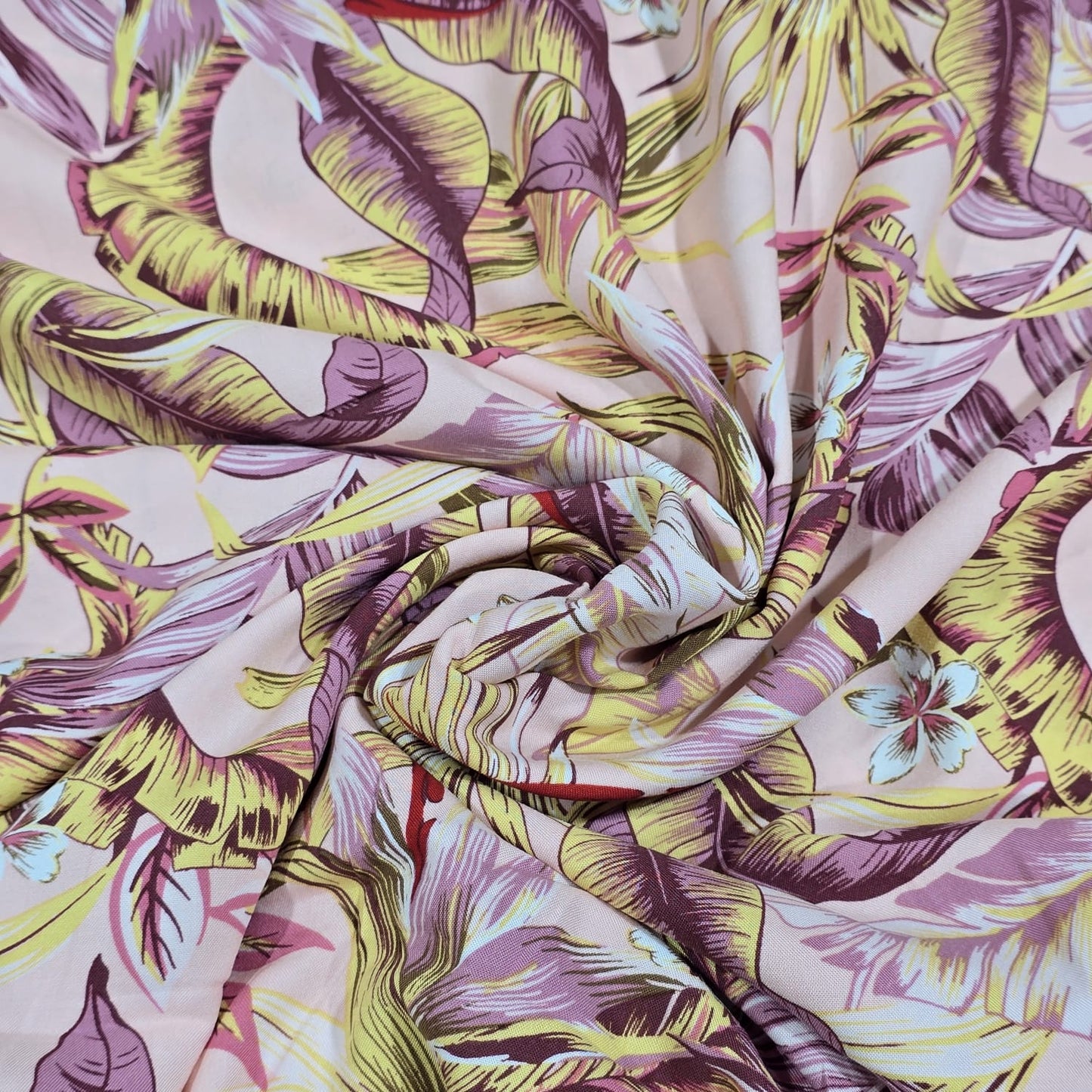 Tropical Floral Viscose Challis Print Fabric 58" By The Meter – Soft Lightweight Botanical Fabric