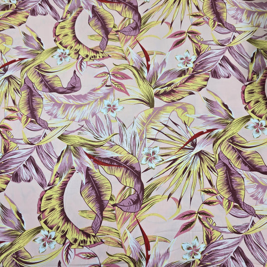 Tropical Floral Viscose Challis Print Fabric 58" By The Meter – Soft Lightweight Botanical Fabric