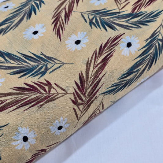 Floral Leaf Viscose Challis Print Fabric 58" By The Meter – Soft Lightweight Botanical Fabric