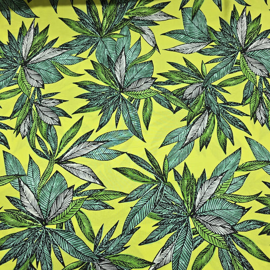 Tropical Leaf Viscose Challis Print Fabric 58" By The Meter – Lightweight Botanical Fabric