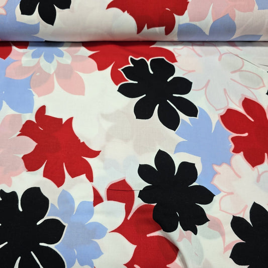 Viscose Challis White Floral Print Fabric 58" By The Meter