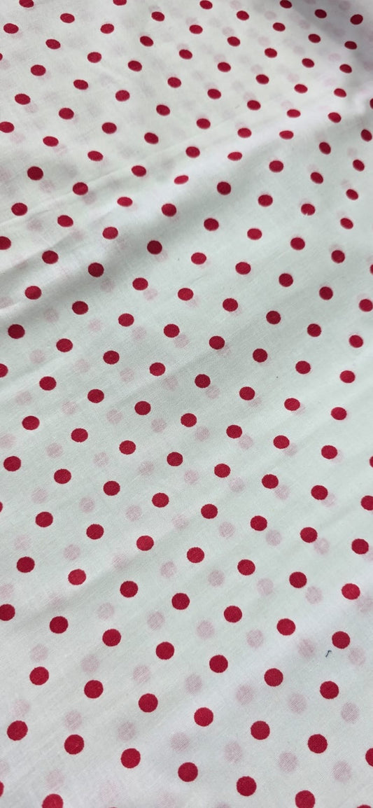 White Red Polka Dot 100% Cotton Poplin Material Dress Craft Costume Fabric 44" By Meter